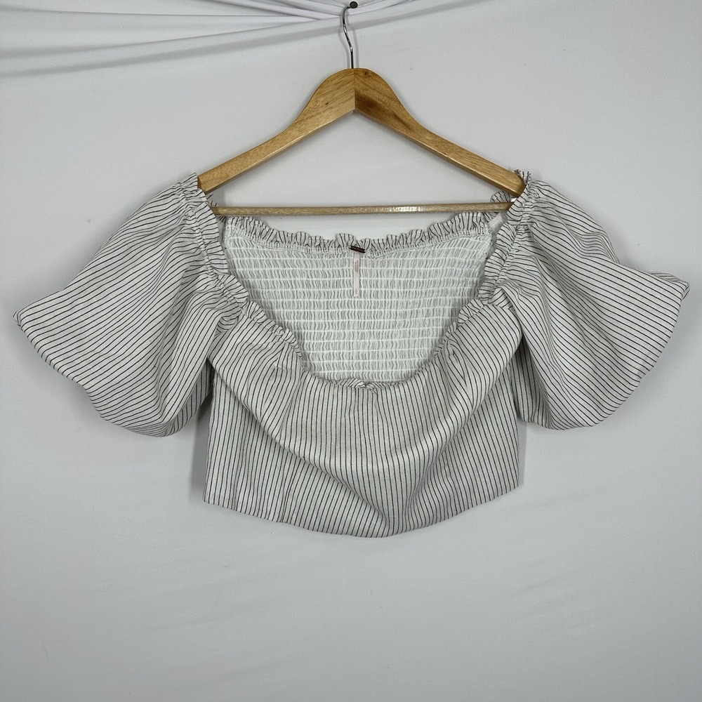 Free People Vivi Smocked Top Puff Sleeves Crop Large Striped Boho Cottagecore